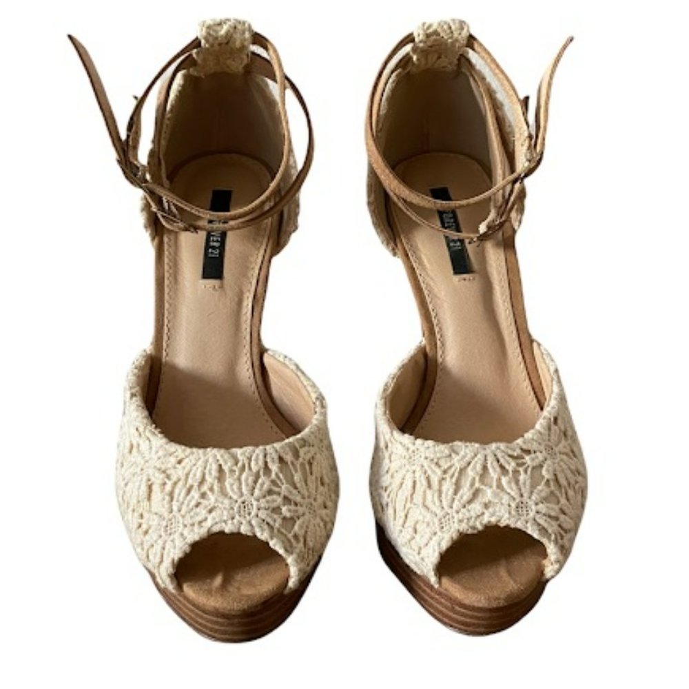 Forever 21 White Lace & Brown Heels
